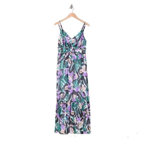 Donna Morgan Womens Green Purple Floral Sleeveless Strappy Maxi Dress Sz 16 New - Picture 3 of 10